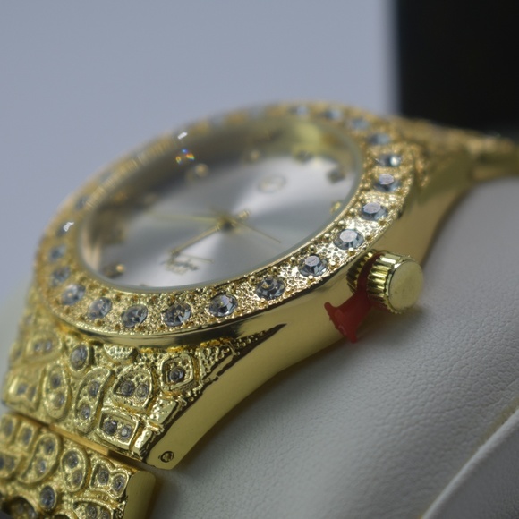 Mens 14K Gold Plated Iced Out Nugget Watch - Picture 4 of 5